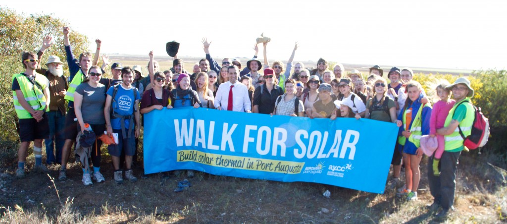 South Australian Energy minister Tom Koutsantonis talking with the walkers for solar