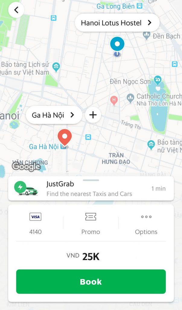 Example Grab ride to Ga Ha Noi — The Railway station